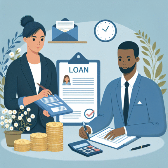 Illustrasjon av økonomisk rådgivning med ulike lånedokumenter, kalkulator, myntstabler og en person som vurderer alternativer i rolig, moderne stil